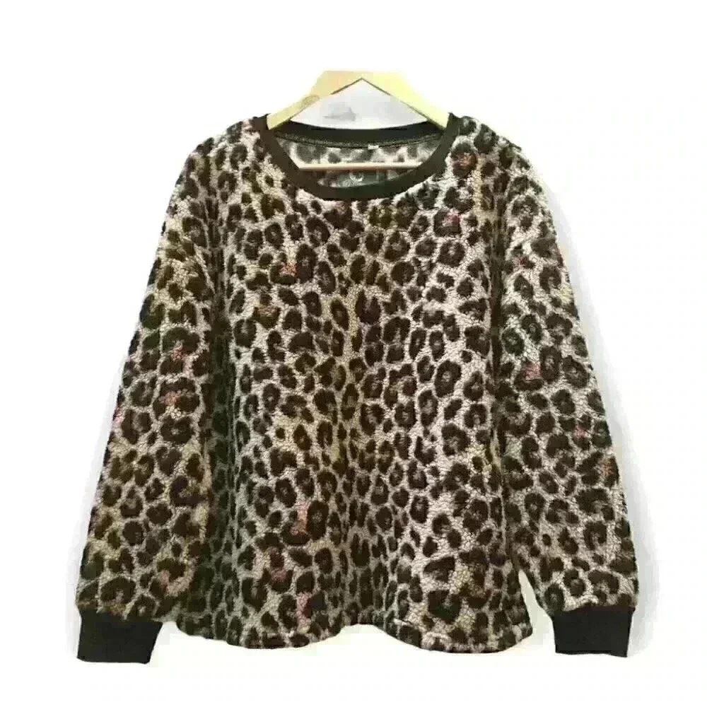 PJ Couture Animal Print Lounge Pajama Top  Soft Fleece Size XL